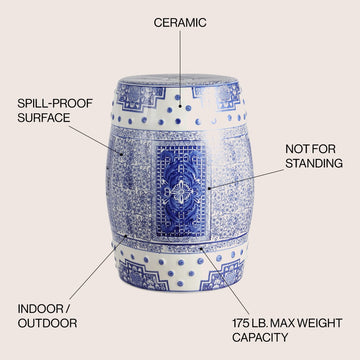 Acanthus 17.8" Chinoiserie Ceramic Drum Garden Stool - JONATHAN Y